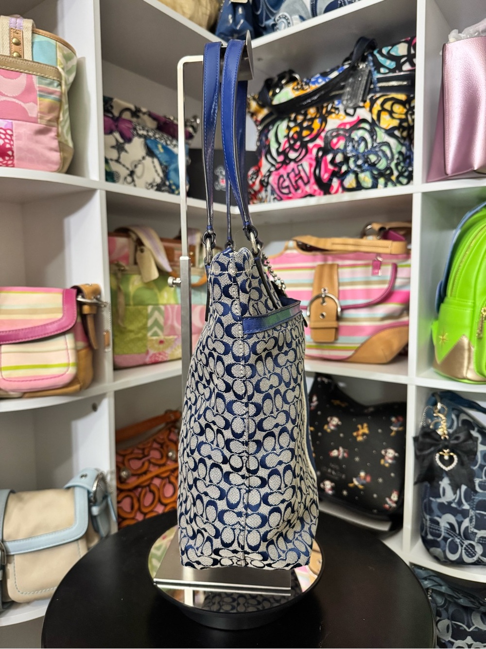 Coach Navy Signature Stripe Tote - Picture 3 of 11